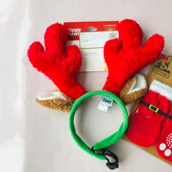 Dog Zippy Paws Christmas Holiday Dog Reindeer Antlers & Socks  Size - L - Picture 3 of 4